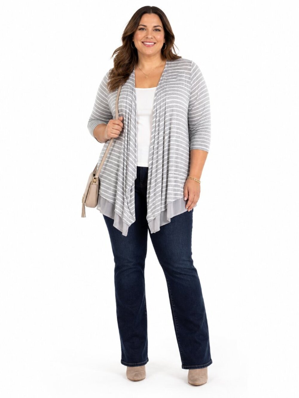 Lane Bryant Plus Size Striped Open Front Cardigan Gray Size 18/20 Casual
